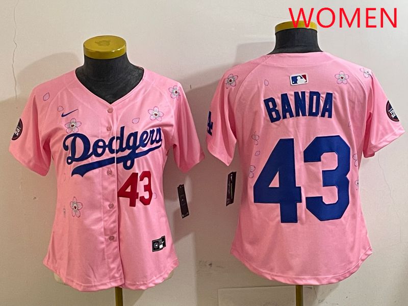 Women Los Angeles Dodgers #43 Banda Pink White Blue Sakura Edition 2025 Nike MLB Jersey style 5
